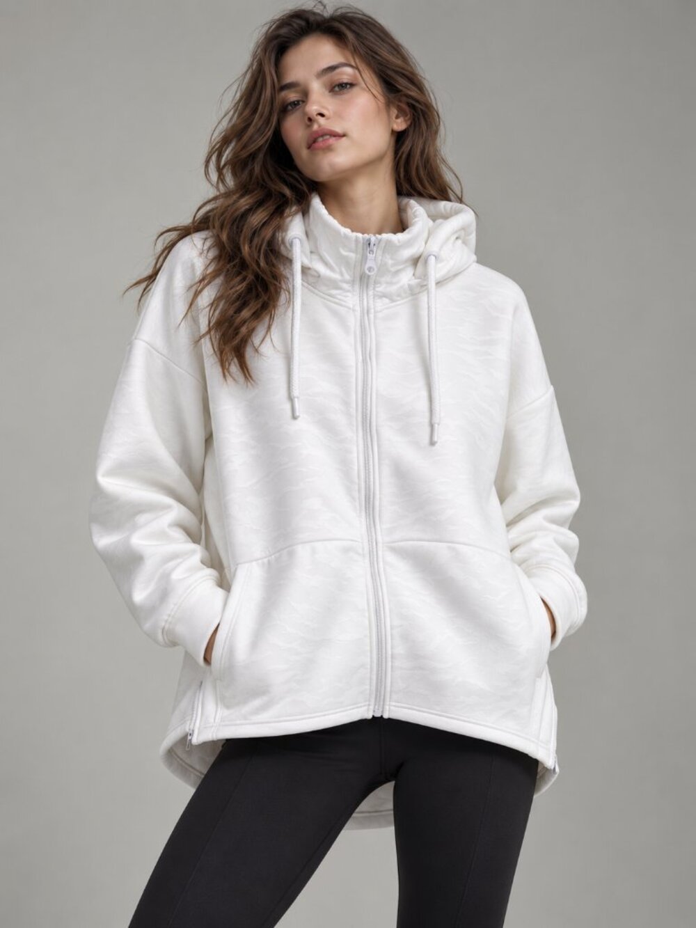 Fabletics Lotta Ice Camo White Removable Hood Zip Jacket XL